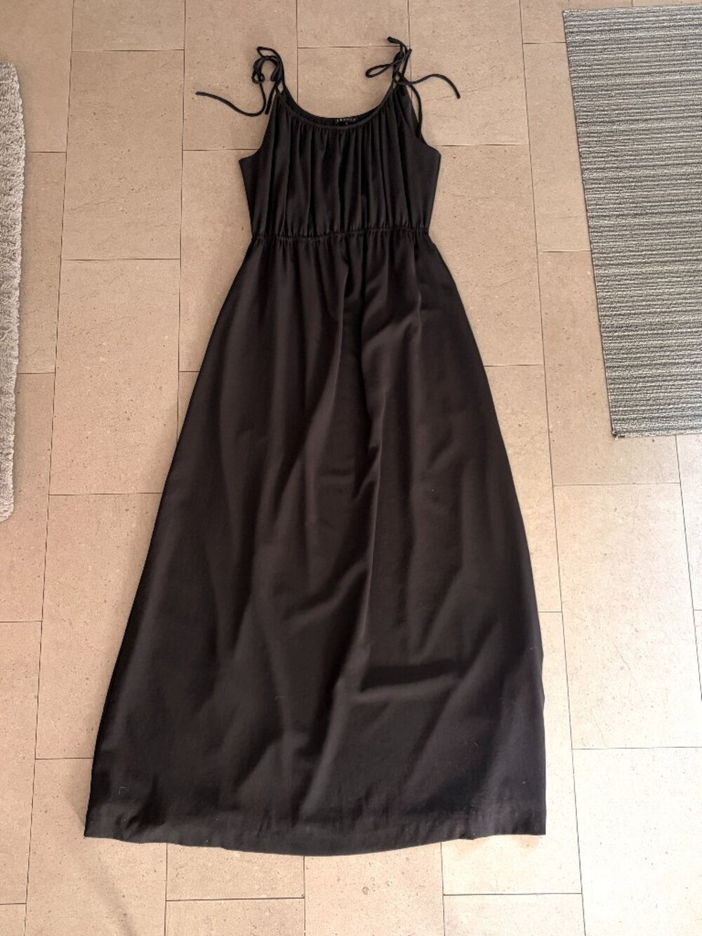 Theory Tylie Black Spaghetti Strap Maxi Dress Elastic Waist-Medium